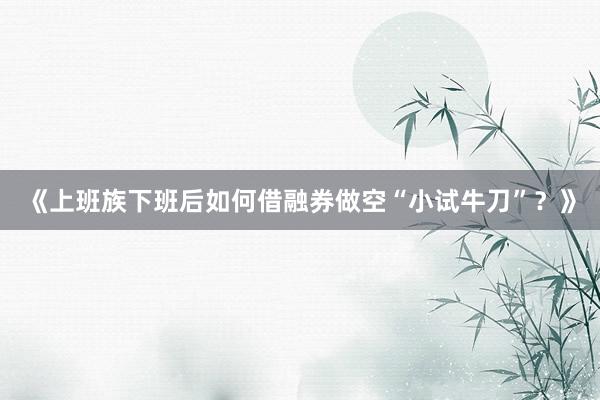 《上班族下班后如何借融券做空“小试牛刀”？》