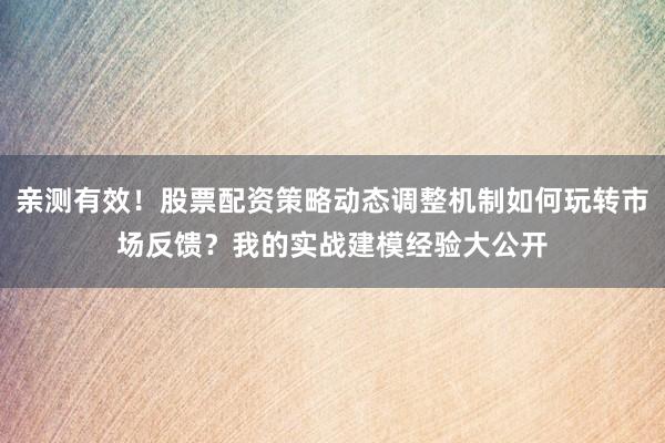 亲测有效！股票配资策略动态调整机制如何玩转市场反馈？我的实战建模经验大公开