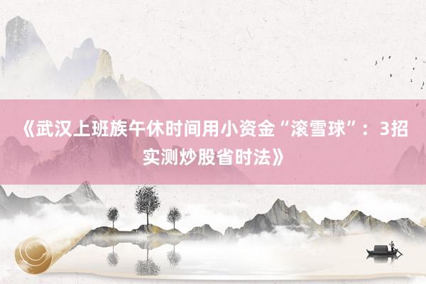 《武汉上班族午休时间用小资金“滚雪球”：3招实测炒股省时法》